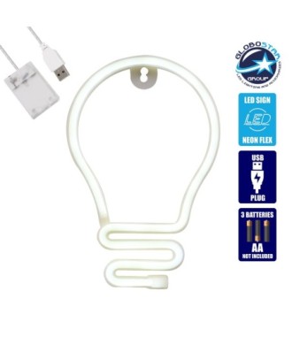 GloboStar® 78576 Φωτιστικό Ταμπέλα Φωτεινή Επιγραφή NEON LED Σήμανσης LAMP 5W με Καλώδιο Τροφοδοσίας USB - Μπαταρίας 3xAAA (Δεν Περιλαμβάνονται) - Ψυχρό Λευκό 6000K